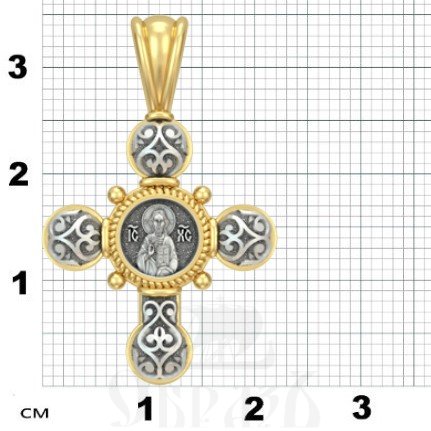 каплевидный крест с образом господь вседержитель божия матерь семистрельная (большой), серебро 925 проба с золочением (арт. 17.053)