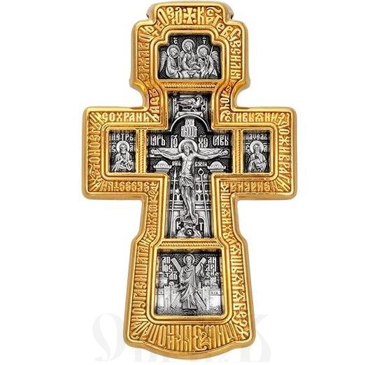 крест «распятие. святая троица. икона божией матери «державная». семь святых», серебро 925 проба с золочением (арт. 101.515-п)