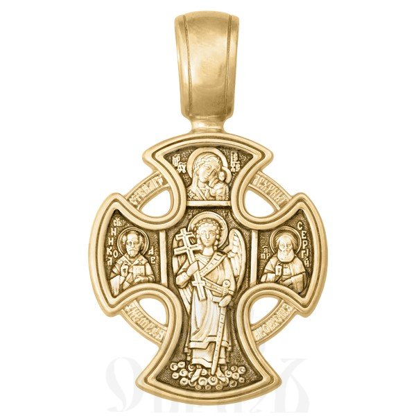 крест «распятие. ангел хранитель. казанская икона богородицы», золото 585 проба желтое (арт. 201.874)
